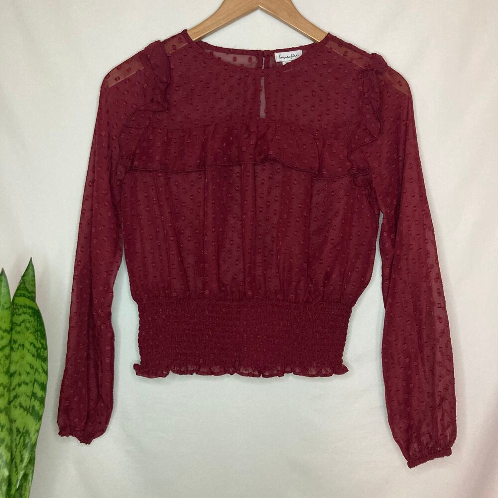 Love fire | Women's wine red textured sheer romantic feminie blouse